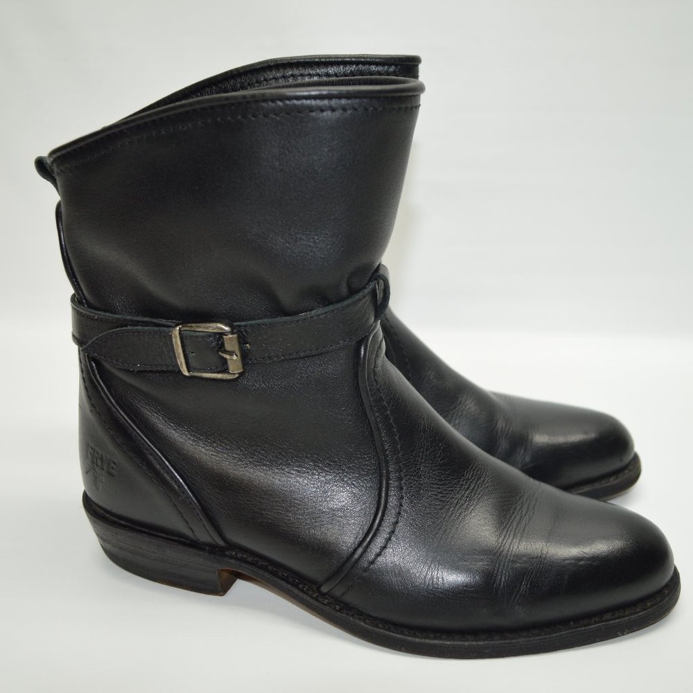 Frye Black Leather Belt Belted Biker Booties Women's Size 6M 77545